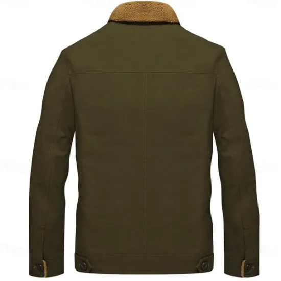 Sale OUKU Men's Embroidered Fleece Jacket Cargo Jacket Turndown Collar Long Sleeve Military Tactical Jacket Vintage Thermal Warm Winter Outwear Multiple Pockets Button Front Cotton Coat Black khaki Army Green