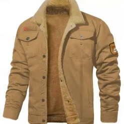 Sale OUKU Men's Embroidered Fleece Jacket Cargo Jacket Turndown Collar Long Sleeve Military Tactical Jacket Vintage Thermal Warm Winter Outwear Multiple Pockets Button Front Cotton Coat Black khaki Army Green