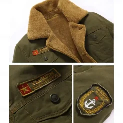 Sale OUKU Men's Embroidered Fleece Jacket Cargo Jacket Turndown Collar Long Sleeve Military Tactical Jacket Vintage Thermal Warm Winter Outwear Multiple Pockets Button Front Cotton Coat Black khaki Army Green