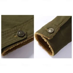 Sale OUKU Men's Embroidered Fleece Jacket Cargo Jacket Turndown Collar Long Sleeve Military Tactical Jacket Vintage Thermal Warm Winter Outwear Multiple Pockets Button Front Cotton Coat Black khaki Army Green