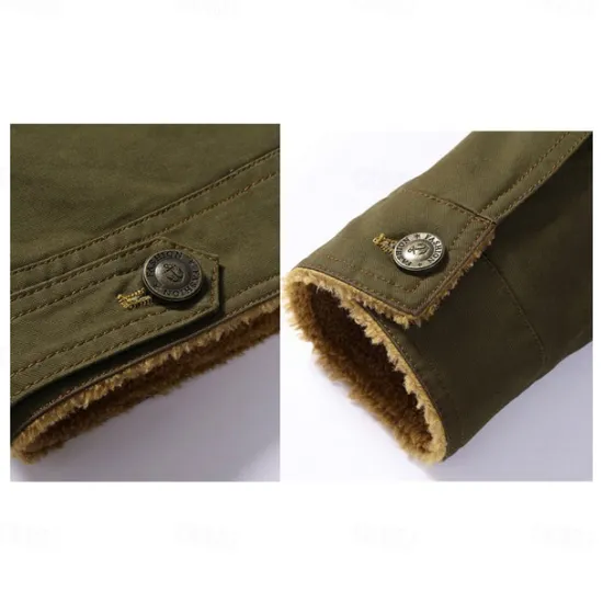 Sale OUKU Men's Embroidered Fleece Jacket Cargo Jacket Turndown Collar Long Sleeve Military Tactical Jacket Vintage Thermal Warm Winter Outwear Multiple Pockets Button Front Cotton Coat Black khaki Army Green
