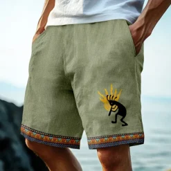 Best OUKU Men's Ethnic Indian Culture Kokopelli Waffle Shorts Sweat Shorts Casual Shorts Mid Waist Retro Vintage Vacation Jogging Workout Elastic Drawstring Waist Shorts with Pockets Designer Clothing Apparel