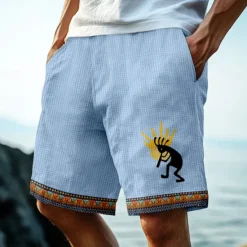 Best OUKU Men's Ethnic Indian Culture Kokopelli Waffle Shorts Sweat Shorts Casual Shorts Mid Waist Retro Vintage Vacation Jogging Workout Elastic Drawstring Waist Shorts with Pockets Designer Clothing Apparel