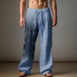 Sale OUKU Men's Ethnic Linen Pants Pants Trousers Baggy Pants Mid Waist Vintage Outdoor Daily Wear Streetwear Fall & Winter Blue Green Khaki