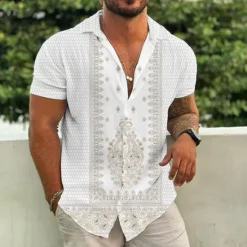 Best OUKU Men's Ethnic Shirt Boho Shirt Short Sleeve Tropical Fashion Hawaiian Casual Holiday Beach Summer Spring Turndown Print Button-Down Black Yellow Army Green Red Blue