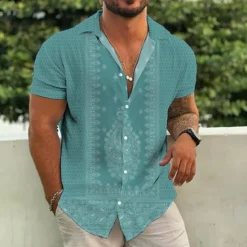 Best OUKU Men's Ethnic Shirt Boho Shirt Short Sleeve Tropical Fashion Hawaiian Casual Holiday Beach Summer Spring Turndown Print Button-Down Black Yellow Army Green Red Blue