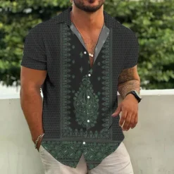 Best OUKU Men's Ethnic Shirt Boho Shirt Short Sleeve Tropical Fashion Hawaiian Casual Holiday Beach Summer Spring Turndown Print Button-Down Black Yellow Army Green Red Blue