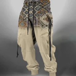 Hot OUKU Men's Ethnic Sweatpants Joggers Pants Trousers Mid Waist Drawstring Elastic Waist Vintage Casual Tribal Outdoor Street Dailywear Pocket Spring Fall Winter 3D Print Blue khaki