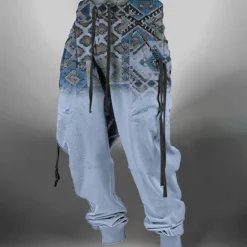 Hot OUKU Men's Ethnic Sweatpants Joggers Pants Trousers Mid Waist Drawstring Elastic Waist Vintage Casual Tribal Outdoor Street Dailywear Pocket Spring Fall Winter 3D Print Blue khaki