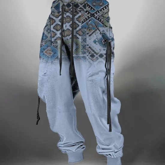 Hot OUKU Men's Ethnic Sweatpants Joggers Pants Trousers Mid Waist Drawstring Elastic Waist Vintage Casual Tribal Outdoor Street Dailywear Pocket Spring Fall Winter 3D Print Blue khaki