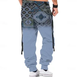 Hot OUKU Men's Ethnic Sweatpants Joggers Pants Trousers Mid Waist Drawstring Elastic Waist Vintage Casual Tribal Outdoor Street Dailywear Pocket Spring Fall Winter 3D Print Blue khaki