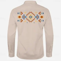 Outlet OUKU Men's Ethnic Western Shirt Cowboy Shirt Long Sleeve Western Casual Spring Fall Turndown Button Up Beige
