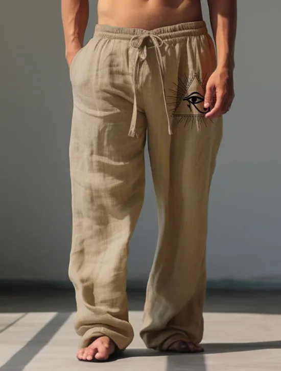 Outlet OUKU Men's Eye Linen Pants Pants Trousers Baggy Pants Mid Waist Vintage Outdoor Daily Wear Streetwear Fall & Winter White Green Khaki