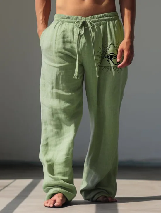 Outlet OUKU Men's Eye Linen Pants Pants Trousers Baggy Pants Mid Waist Vintage Outdoor Daily Wear Streetwear Fall & Winter White Green Khaki
