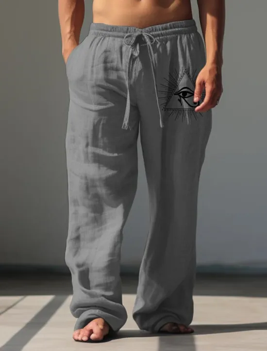 Outlet OUKU Men's Eye Linen Pants Pants Trousers Baggy Pants Mid Waist Vintage Outdoor Daily Wear Streetwear Fall & Winter White Green Khaki