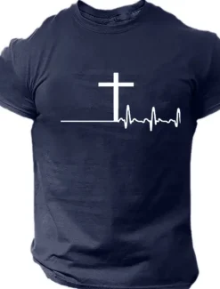 Best OUKU Men's Faith T Shirt Tee Top Cotton Short Sleeve Graphic Shirt Black White Red Comfortable Tee Sports Outdoor Holiday Fashion Designer Clothing