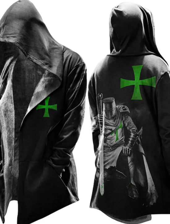 Sale OUKU Men's Faith Winter Coat Fleece Jacket Coat Thermal Warm Vintage Abstract Daily Wear Going out Pocket Print Fall & Winter Hooded Long Sleeve Red Green