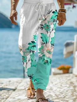 Sale OUKU Men's Fashion Casual Floral 3D Print Mid Waist Casual Regular Fit