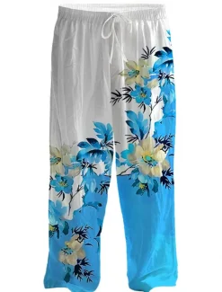 Sale OUKU Men's Fashion Casual Floral 3D Print Mid Waist Casual Regular Fit