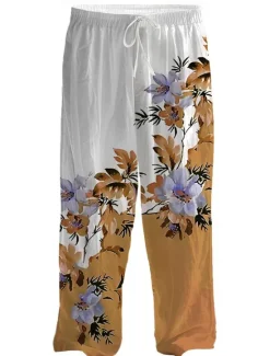 Sale OUKU Men's Fashion Casual Floral 3D Print Mid Waist Casual Regular Fit