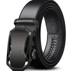 New OUKU Men's Faux Leather Belt Dress Belt Ratchet Belt Casual Belt Box Buckle Black Navy Blue Faux Leather Fashion Business Formal Party Work Daily