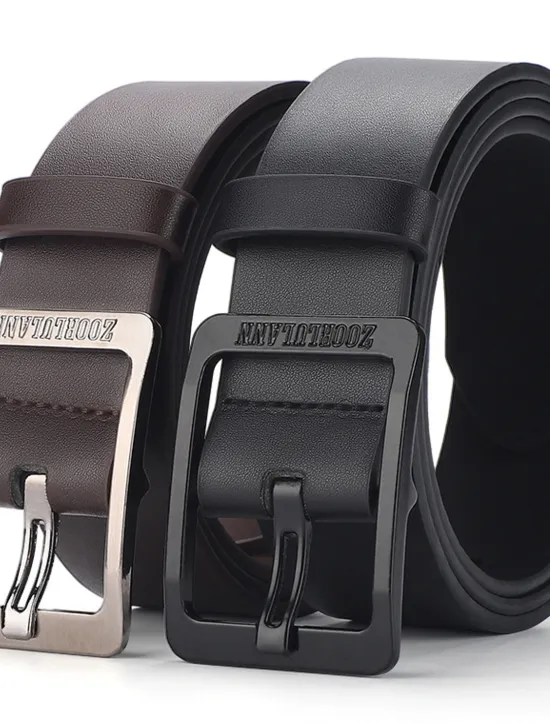 Best OUKU Men's Faux Leather Belt Frame Buckle Black Coffee Alloy Retro Traditional Plain Daily Wear Going out Weekend