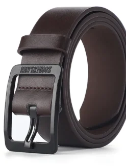 Best OUKU Men's Faux Leather Belt Frame Buckle Black Coffee Alloy Retro Traditional Plain Daily Wear Going out Weekend
