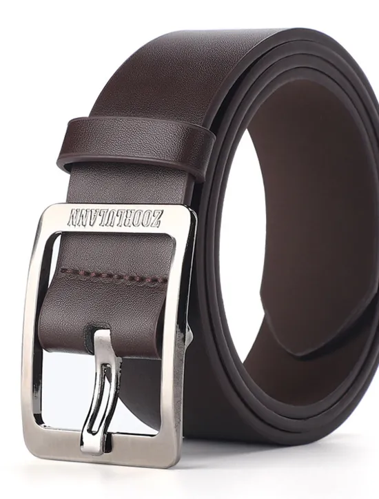Best OUKU Men's Faux Leather Belt Frame Buckle Black Coffee Alloy Retro Traditional Plain Daily Wear Going out Weekend