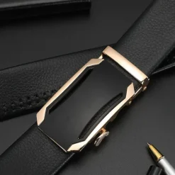 Sale OUKU Men's Faux Leather Belt Silver Black Iron(nickel plated) Plain Daily Wear Going out Weekend