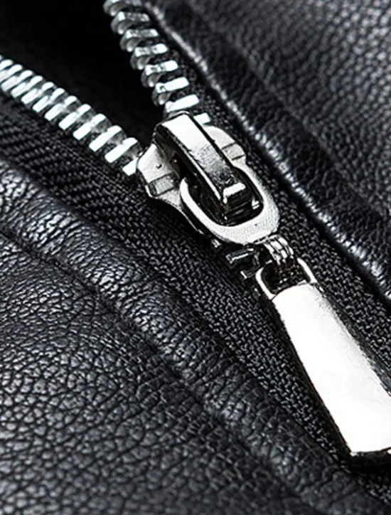 Outlet OUKU Men's Faux Leather Jacket Transition Jacket Biker Jacket Motorcycle Jacket Vacation Daily Windproof Warm Pocket Fall & Winter Plain Fashion Classic Lapel Regular Black Dark Blue Jacket