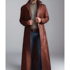 Online OUKU Men's Faux Leather Jacket Transition Jacket Trench Coat Long Trench Coat Vacation Daily Fall & Winter PU Leather Thermal Warm Windproof Outerwear Clothing Apparel Fashion Classic Plain Pocket Lapel