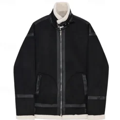 Best OUKU Men's Faux Leather Jacket Fleece Jacket Biker Jacket Motorcycle Jacket Daily Vacation Windproof Warm Pocket Fleece Fall & Winter Plain Fashion Classic Lapel Regular Jacket Black