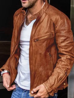 Clearance OUKU Men's Faux Leather Jacket Transition Jacket Biker Jacket Vintage Leather Jacket Vacation Daily Windproof Warm Pocket Fall & Winter Plain Fashion Classic Stand Collar Regular Faux Leather Black Yellow