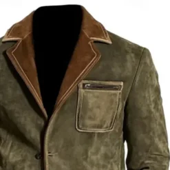 Clearance OUKU Men's Faux Leather Jacket Faux Suede Jacket Blazer Formal Office Windbreaker Pocket Winter Spring & Fall Color Block Vintage Fashion Shirt Collar Regular Jacket Green
