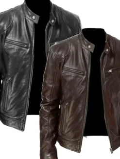 Outlet OUKU Men's Faux Leather Jacket Transition Jacket Biker Jacket Motorcycle Jacket Daily Thermal Warm Rain Waterproof Fall & Winter Solid Colored Stand Collar Regular Regular Fit Silver Black White Yellow