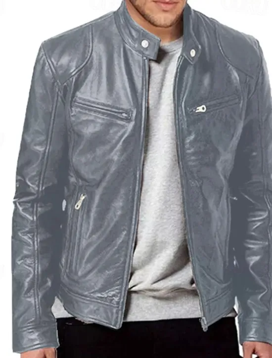 Outlet OUKU Men's Faux Leather Jacket Transition Jacket Biker Jacket Motorcycle Jacket Daily Thermal Warm Rain Waterproof Fall & Winter Solid Colored Stand Collar Regular Regular Fit Silver Black White Yellow