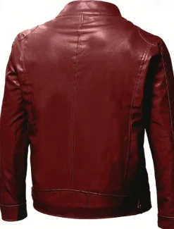 Outlet OUKU Men's Faux Leather Jacket Transition Jacket Biker Jacket Motorcycle Jacket Daily Thermal Warm Rain Waterproof Fall & Winter Solid Colored Stand Collar Regular Regular Fit Silver Black White Yellow