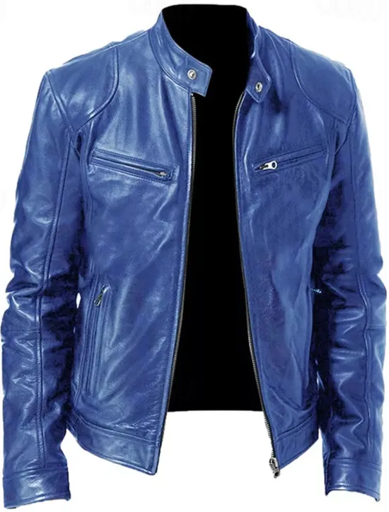 Outlet OUKU Men's Faux Leather Jacket Transition Jacket Biker Jacket Motorcycle Jacket Daily Thermal Warm Rain Waterproof Fall & Winter Solid Colored Stand Collar Regular Regular Fit Silver Black White Yellow
