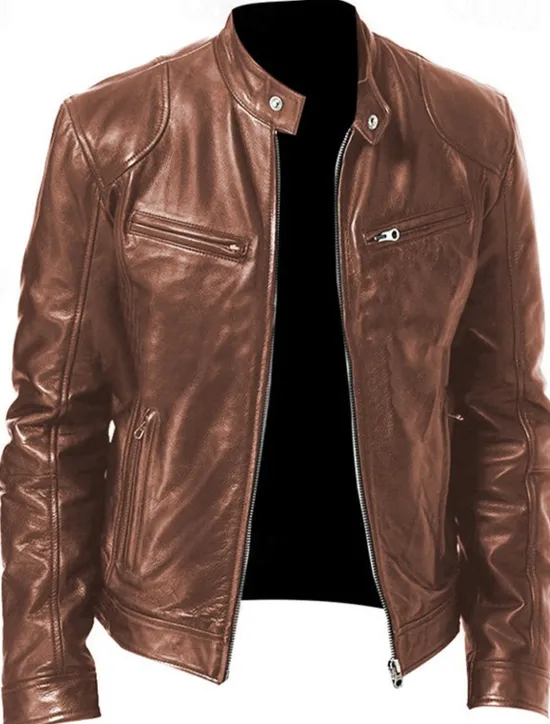 Outlet OUKU Men's Faux Leather Jacket Transition Jacket Biker Jacket Motorcycle Jacket Daily Thermal Warm Rain Waterproof Fall & Winter Solid Colored Stand Collar Regular Regular Fit Silver Black White Yellow