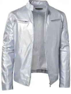 Outlet OUKU Men's Faux Leather Jacket Transition Jacket Biker Jacket Motorcycle Jacket Daily Thermal Warm Rain Waterproof Fall & Winter Solid Colored Stand Collar Regular Regular Fit Silver Black White Yellow