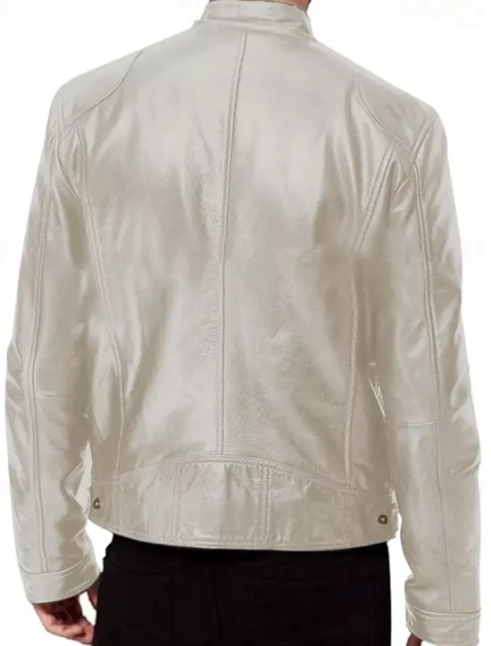 Outlet OUKU Men's Faux Leather Jacket Transition Jacket Biker Jacket Motorcycle Jacket Daily Thermal Warm Rain Waterproof Fall & Winter Solid Colored Stand Collar Regular Regular Fit Silver Black White Yellow