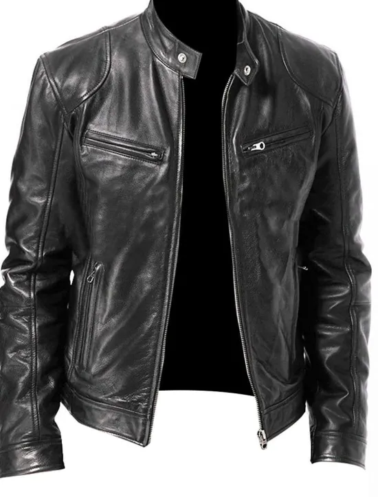 Outlet OUKU Men's Faux Leather Jacket Transition Jacket Biker Jacket Motorcycle Jacket Daily Thermal Warm Rain Waterproof Fall & Winter Solid Colored Stand Collar Regular Regular Fit Silver Black White Yellow