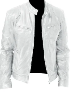 Outlet OUKU Men's Faux Leather Jacket Transition Jacket Biker Jacket Motorcycle Jacket Daily Thermal Warm Rain Waterproof Fall & Winter Solid Colored Stand Collar Regular Regular Fit Silver Black White Yellow
