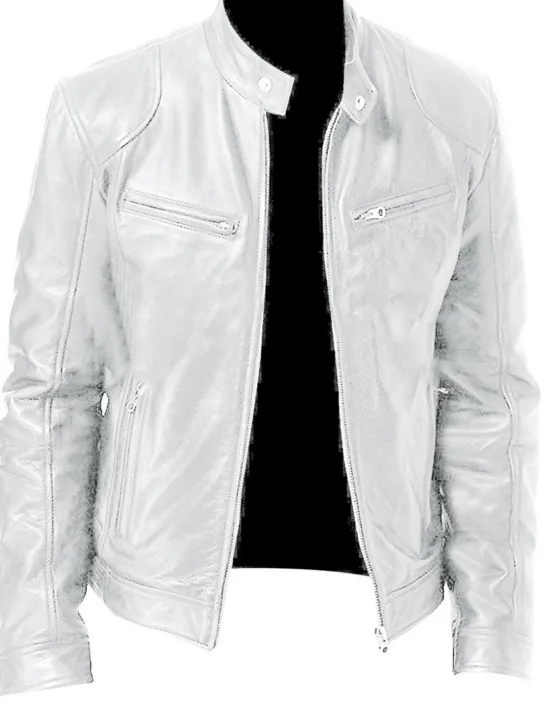 Outlet OUKU Men's Faux Leather Jacket Transition Jacket Biker Jacket Motorcycle Jacket Daily Thermal Warm Rain Waterproof Fall & Winter Solid Colored Stand Collar Regular Regular Fit Silver Black White Yellow