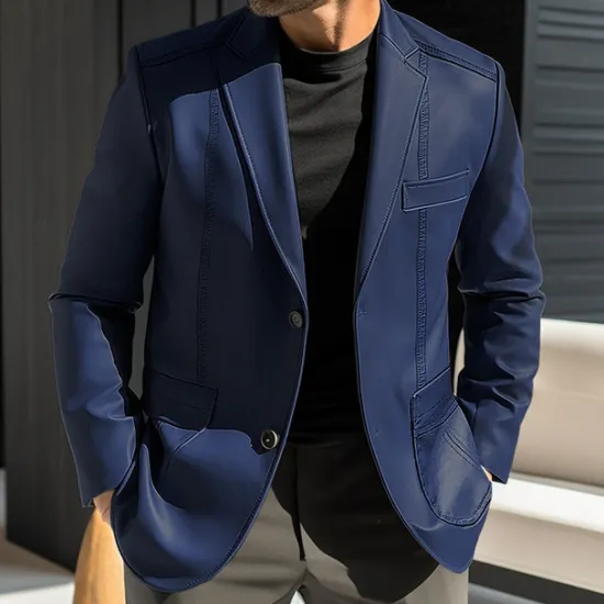 Discount OUKU Men's Faux Leather Jacket Blazer Outdoor Vacation Daily Wear Fashion Streetwear Fall Winter Polyester Faux Leather Plain Pocket Buttons Windproof Warm Single Breasted Blazer Black Red Brown