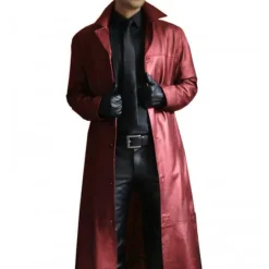 OUKU Men's Faux Leather Jacket Long Trench Coat Fall Winter Faux Leather Windproof Outerwear Clothing Apparel Vintage Pocket Lapel Single Breasted