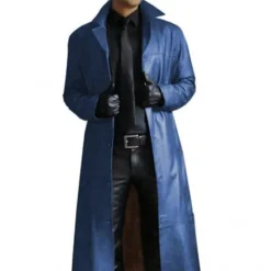 OUKU Men's Faux Leather Jacket Long Trench Coat Fall Winter Faux Leather Windproof Outerwear Clothing Apparel Vintage Pocket Lapel Single Breasted