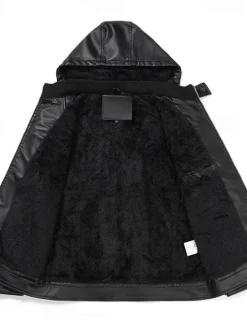 Sale OUKU Men's Faux Leather Jacket Biker Jacket Motorcycle Jacket Daily Vacation Fleece Lining Windproof Pocket Convertible Fall & Winter Color Block Fashion Classic Hooded Regular Black Yellow Jacket