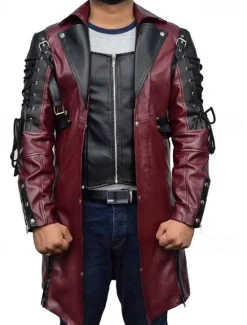 Best OUKU Men's Faux Leather Jacket Biker Jacket Red Leather Jacket Motorcycle Jacket Daily Vacation Windproof Warm Lace up Pocket Fall & Winter Plain Fashion Classic Lapel Long Faux Leather Black Wine Jacket