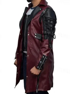 Best OUKU Men's Faux Leather Jacket Biker Jacket Red Leather Jacket Motorcycle Jacket Daily Vacation Windproof Warm Lace up Pocket Fall & Winter Plain Fashion Classic Lapel Long Faux Leather Black Wine Jacket